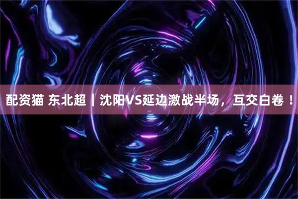 配资猫 东北超｜沈阳VS延边激战半场，互交白卷 ！